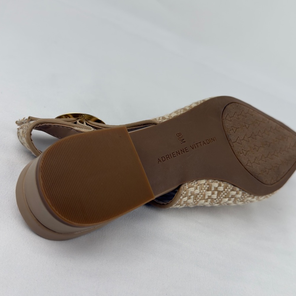 Chic Beige Woven Slingback Heels Pointed Toe Block Heel Sz 8.5 - Picture 9 of 12